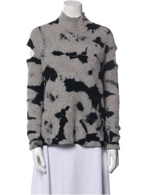 Zoe Jordan Gray and Black Tie-Dye Mock Neck Cut Sleeve Cashmere & Wool Sweater